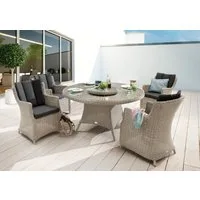 Destiny Garten-Essgruppe LUNA, (Set, 14-tlg., 4x Sessel, 1x Tisch Ø 150x75cm mit Drehteller, inkl. Auflagen), Aluminium, Polyrattan