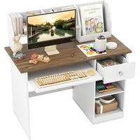 COSTWAY Kinderschreibtisch, mit Schublade, Bücherregal & Tastaturablage