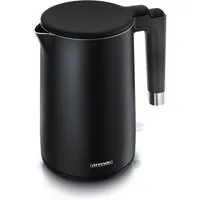 Arendo Wasserkocher aus Edelstahl, Doppelwand-Design, 360° Controller, schwarz matt, 1,5 l, 2000 W, Teekocher, Überhitzungs- und Trockengehschutz, BPA-frei