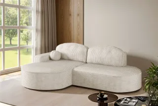 Ecksofa Schlafsofa Sofa GIRONA Stoff Poso Altweiß Ottomane Links