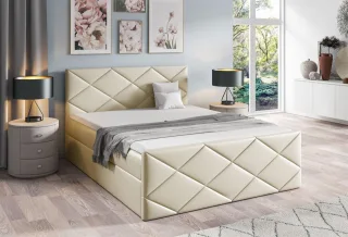 Boxspringbett Schlafzimmerbett KOSMOS 200x200cm Kunstleder Madryt Creme