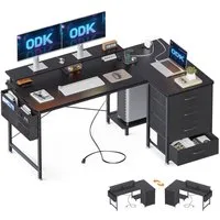ODK Schreibtisch mit 4 Schubladen, USB-Ladeanschluss und 2 Steckdose (1 Tisch), 140x80x84.5cm, schwarz