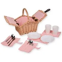 UNUS GARDEN Picknickkorb Kinder, für 2 Personen (ca. 27 x 20 x 30 cm, pink), Rechteckig inklusive Besteck und Geschirr