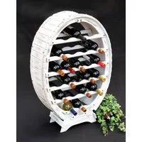DanDiBo Weinregal Weiss Weinfass aus Holz für 24 Flaschen Vintage Shabby Chic, Landhaus Bar Flaschenständer stehend Weinständer Fass