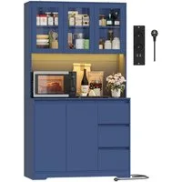 Homfa Küchenbuffet Küchenschrank Buffetschrank mit LED Sideboard blau mit Steckdosenleiste & Arbeitsplatte 180x100x38,5cm