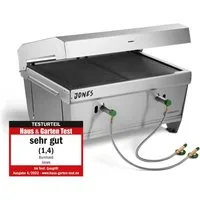 BURNHARD® Gasgrill Camping JONES Edelstahl Klappgrill mit Deckel 2-Brenner 6,4 kW, inkl. Transporttasche mit Rucksackfunktion und Multitool, Faltgrill ideal für Camping, #945835
