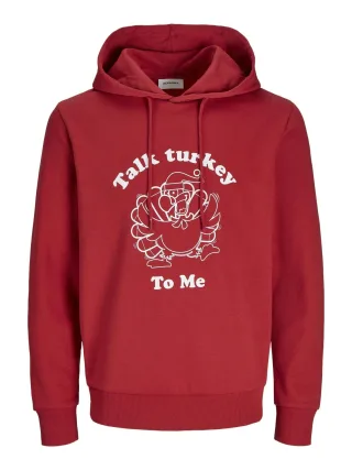 JACK&JONES - JJXMAS ONE COLOR FUNNY SWEAT HOOD scarlet sage - Gr. - XXL