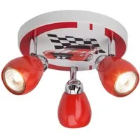 Brilliant LED Deckenstrahler RACING, LED wechselbar, Warmweiß, Spotrondell rot/weiß-schwarz, 3 x GU10 max. 3W, 11cm Höhe, Metall