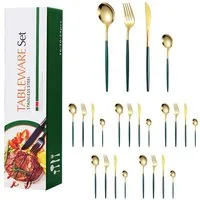 KINSI Besteck-Set Edelstahl Besteck,Messer Löffel Gabeln Set,24 Teile für 6 Personen, 6 Personen, für Hochzeit, Partys, Abende, Haus