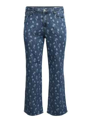 VERO MODA CURVE - VMCTESSA HR WIDE FLOWER DENIM JEANS CUR Medium Blue Denim - Gr. - 32