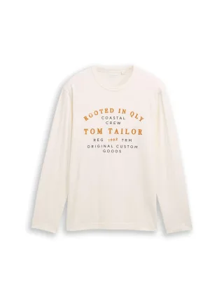 Tom Tailor - Langarmshirt mit Logo-Print gardenia white - Gr. - L