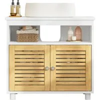 MSMASK Waschbeckenunterschrank Badezimmerschrank Badschrank Unterschrank Aufbewahrungsschrank mit 2 Bambus Türen und 1 offenes Fach, 60 x 30 x 60 cm