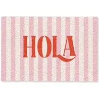 MuchoWow Fußmatte Hola - Zitat - Streifen - Pastell - Rosa - Rot - Weiß, Rechteckig, innen Schmutzfangmatte, Tür, Schmutzfänger Flur, Teppich 60x40 cm