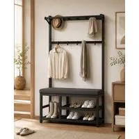 ibettertec Garderobenständer Kleiderständer Garderobe mit Schuhbank, flurgarderobe,garderobe flur, 170*90*33cm,mit 9 Kleiderhaken