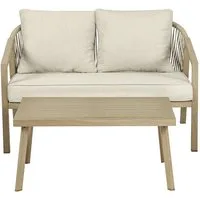 Koll Living Gartenlounge-Set 'Amber' in Beige, aus Stahl in natürlicher Holzoptik, wartungsfrei, (Gartensofa, Gartentisch, 2-tlg., pulverbeschichteter Stahl in Holzoptik), wasserabweisend, UV- & witterungsbeständig