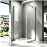 Boromal Eckdusche Duschkabine Eckeinstieg Pendeltür Drehtür mit seitenwand NANO H:195cm, BxT: 80x80 cm, 5mm Sicherheitsglas, Duschtür Schwingtür, mit Alu-Bodenleiste, variabler Verstellber Aluprofil, Magnetdichtleisten