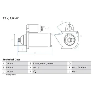 Bosch Anlasser 1,8 kW VW Transporter T4