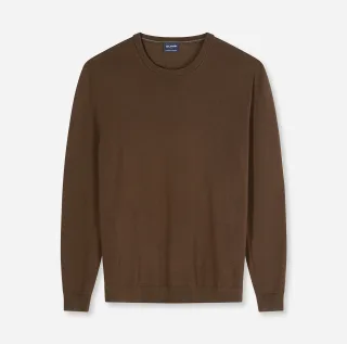 OLYMP - R-Pullover Basic Merino schwarzbraun