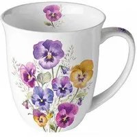 Ambiente Luxury Paper Products Tasse, Keramik, Tasse 10cm Porzellan mit Stiefmütterchen Motiv Violett / Weiß