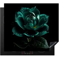 MuchoWow Herd-Abdeckplatte Blumen - Rosen - Blau - Porträt - Schwarz, Vinyl, (1 tlg), Küche Herdabdeckplatte Ceranfeld Vinyl Einteilig, 59x52 cm