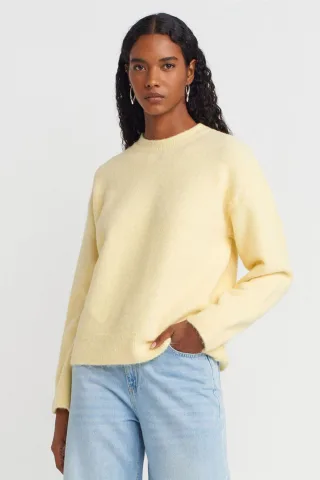Damen Unifarbenes Rundhals-Rippstrickpullover