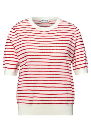 Street One - Gestreiftes Strickshirt mit Halbarm und Rundhalsausschnitt rot/weiß - Gr. - 36