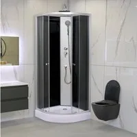 Belvit Eckdusche SK2401 – Komplettdusche mit ESG‑Glas, Schiebetür und Duschwanne, BxT: 90x90 cm, Einscheiben-Sicherheitsglas, Spar-Set, 1-tlg., Duschkabine mit Brausegarnitur & Ablauf, Neubau oder Renovierung