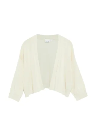 comma - Kurze Strickjacke im Boxy-Fit mit 3/4-Ärmeln beige - Gr. - L