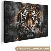 OneMillionCanvasses® Leinwandbild Tiger - Tiere - Porträt - Luxus - Schwarz, Fotodruck (1 St), Leinwand Bilder Klein, Wand Dekoration Aesthetic 30x20 cm