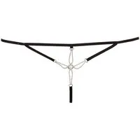 Cottelli Collection String-Ouvert Ouvert Tanga mit Ketten und Perle - schwarz/silber (1-St) Mit Perlenverzierung über der offenen Scham