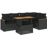 vidaXL Gartenlounge-Set 6-tlg. Garten-Sofagarnitur mit Kissen Schwarz Poly Rattan, (1-tlg)