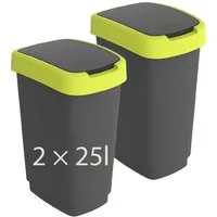 ROTHO Mülleimer TWIST 2er-Set Abfalleimer 25l - 2-in-1 Deckel - ideale Mülltrennung, ideal für Mülltrennung & Recycling