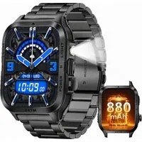ibettertec Herren Smartwatch Outdoor mit Telefonfunktion, Smartwatch (4,98 cm/1,96 Zoll) Militärische Fitnessuhr mit Bluetooth-Anruf, LED-Taschenlampe, 100 Tage Akku, 3ATM wasserdicht, Pulsmesser, Schlafmonitor, Sport Smartwatch für Android iOS