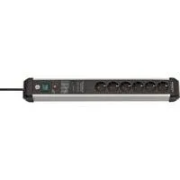 Premium-Protect-Line Steckdosenleiste 6-fach schwarz/aluminium, 5 Meter, 60.000A Überspannungsschutz