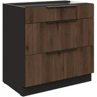 Küchen-Preisbombe Auszugsunterschrank 80 cm Küche MONZA Okapi Nußbaum Vollauszug Soft-Close Küchenzeile
