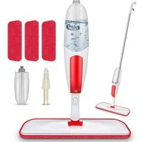 HUGERSTONE Sprühwischer Wischmopp mit 550ml Wassertank, Bodenwischer mit Sprühfunktion, Rot (360 Grad Rotierender Wischmopp für alle Böden) Nass und Trockenwischer mit 3 Waschbaren Mikrofaser Pads