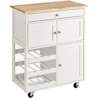 COSTWAY Küchenwagen, mit Arbeitsplatte, Servierwagen mit Weinregalen, Holz