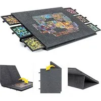 OSTWOLKE Puzzleunterlage Neigbares Puzzlebrett aus Filz mit 6 Schubladen 1000/ 2000Teil, 2-in-1 Puzzle-Aufbewahrungsbrett mit Ständer & Abdeckung