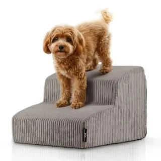 Rohrschneider ® Haustiertreppe mit rutschfester Unterseite und abnehmbarem Cordbezug taupe