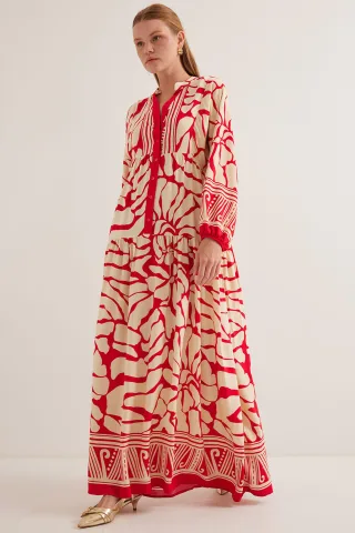 Gemustertes V-Ausschnitt Maxikleid