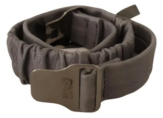 Costume National Damen Grauer Leder Gürtel mit Silberner Schnalle