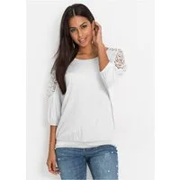 bonprix Oversize-Shirt oversized, 3/4-Fledermausärmel mit Cut-Outs mit Spitzeneinsätzen