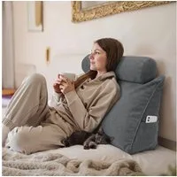 Björn&Schiller Rückenkissen Lesekissen für Bett und Sofa Keilkissen mit waschbarem Bezug, Ideal zum Anlehnen im Bett, dunkelgrau, 70 cm lang mit Nackenkissen