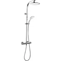 CORNAT Duschsystem "Style"- verchromt - Mit Thermostatarmatur - Variabler Bohrlochabstand, Höhe 102 cm, 5 Strahlart(en), Komplett-Set, 5 Strahlarten: Normal-, Soft-, Massagestrahl - Anti-Kalk