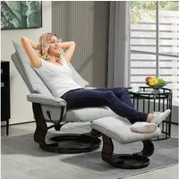 HOMCOM Relaxsessel Fernsehsessel mit Hocker, Liegesessel, hohe Rückenlehne (Drehbar Fernsehsessel, 2-St., Liegesessel), Samtoptik, für Wohnzimmer, Schlafzimmer, Grau