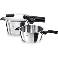 Fissler Schnellkochtopf Vitaquick®Elemental Dampfkochtopf Premium Drucktopf, Edelstahl 18/10 (Set, 3-tlg., Schnellkochtopf + Schnellbratpfanne + 1 Deckel), Schnellkochtopf-Set mit 2 Garstufen und Superthermic Boden