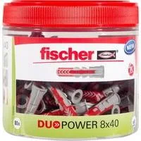 Dübel DUOPOWER 8x40, wiederverschließbare Dose hellgrau/rot, 80 Stück