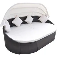 vidaXL Bett Outdoor-Loungebett mit Dach Poly Rattan Braun