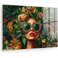MuchoWow Acrylglasbild Frau - Pantherdruck - Dschungel - Natur - Luxus, Inkl. Aufhängung, Glasbilder Wohnzimmer, Schlafzimmer, Flur & Esszimmer, 30x20 cm