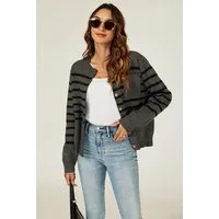 FS Collection Cardigan Damen Strickjacke mit Taschenstreifen & Knopfleiste - Cardigan (Einheitsgröße: UK 8–16 / EU 36–44, 2 Farben : Creme und Dunkelgrau) 56 % Viskose, 26 % Polyester und 18 % Wolle
